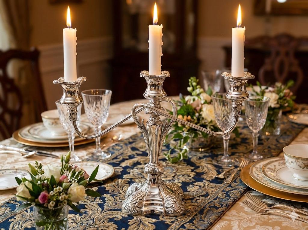 Vintage Ornate Silverplate Three-Light Candelabrum | Rococo Style Candle Holder | Elegant Table Centerpiece