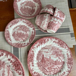 Vintage Churchill England Dinnerware - The Brook in Pink - Dishes Custom Sets - Christmas Table image 17