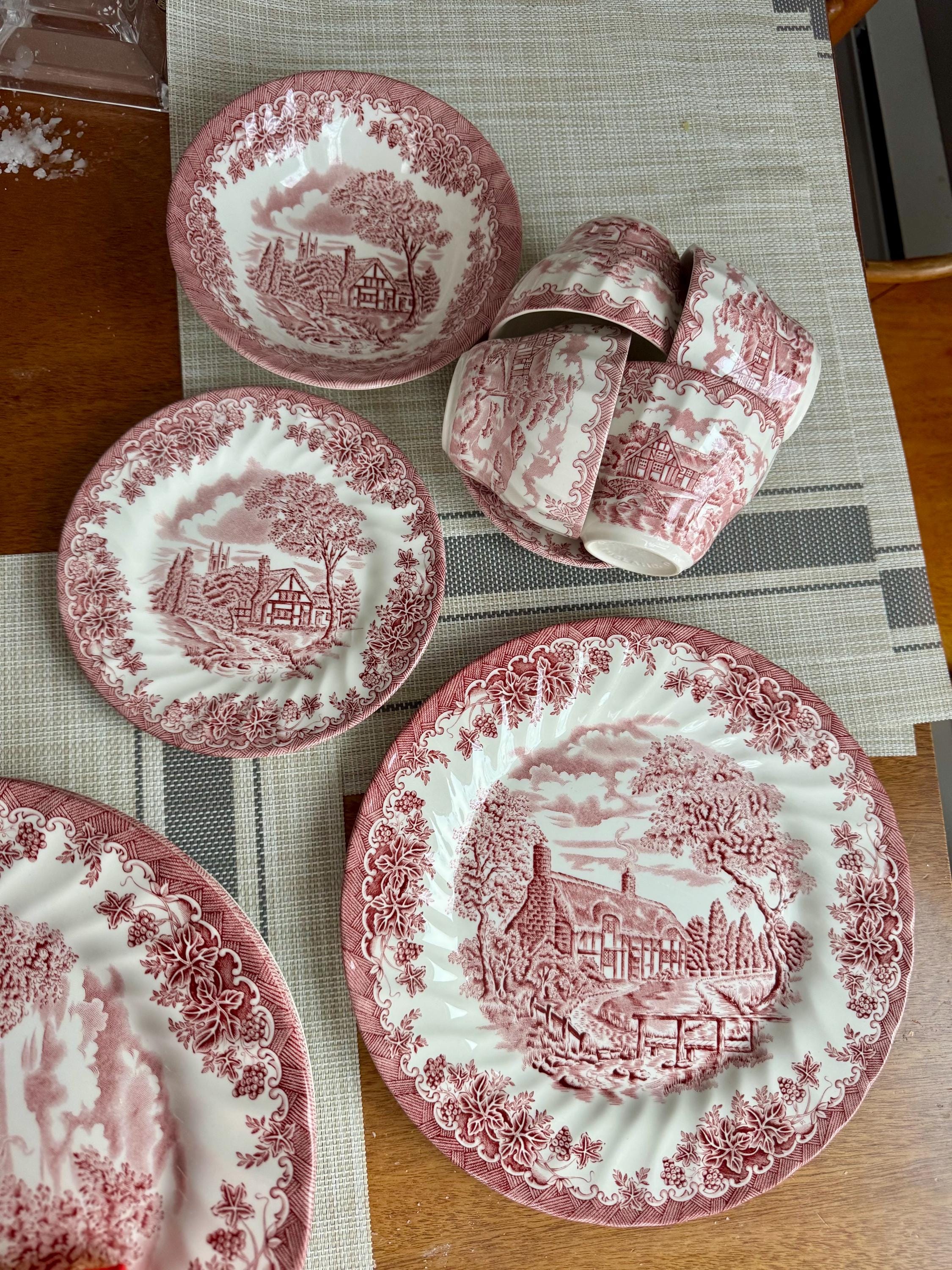 Vintage Churchill England Dinnerware - The Brook in Pink - Dishes Custom Sets - Christmas Table