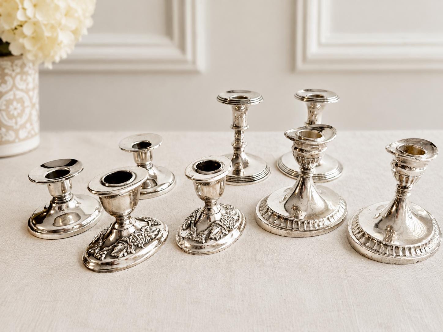 Vintage Mid-Century Oval or Round Base Silver-Plated Candlesticks