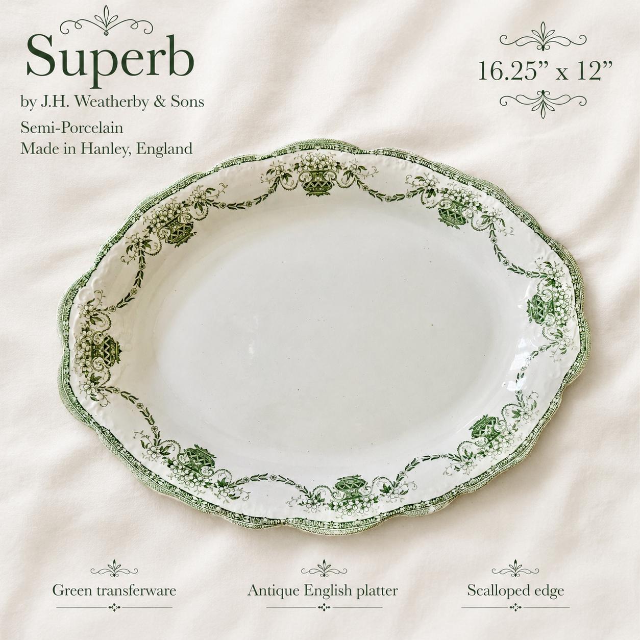 Antique Green or Teal Transferware Platters | English Serving Platters | Sold Individually