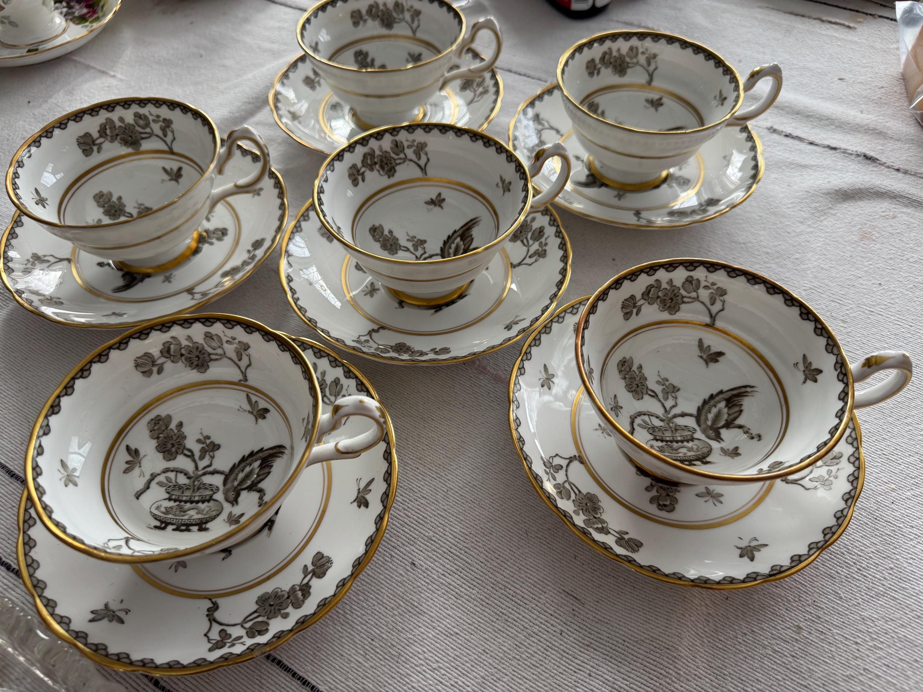 Vintage Grosvenor Fine Bone China Teacup and Saucer: Ming Blossom, England, 6 Available