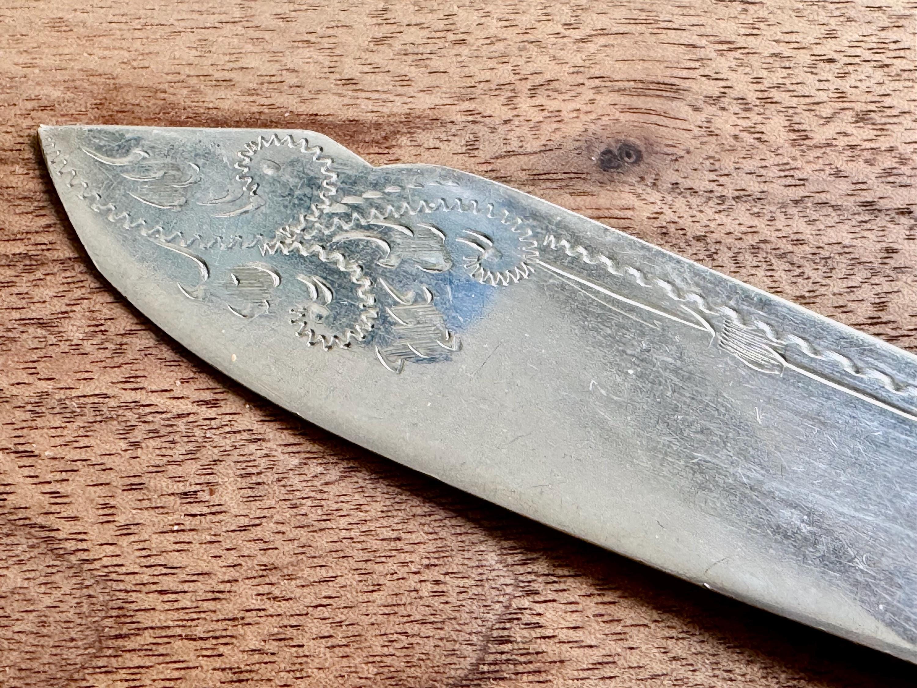 Antique Sterling Silver Handle Fish Knife – Ornate & Engraved – Sheffield 1923 – Silverplate Blade