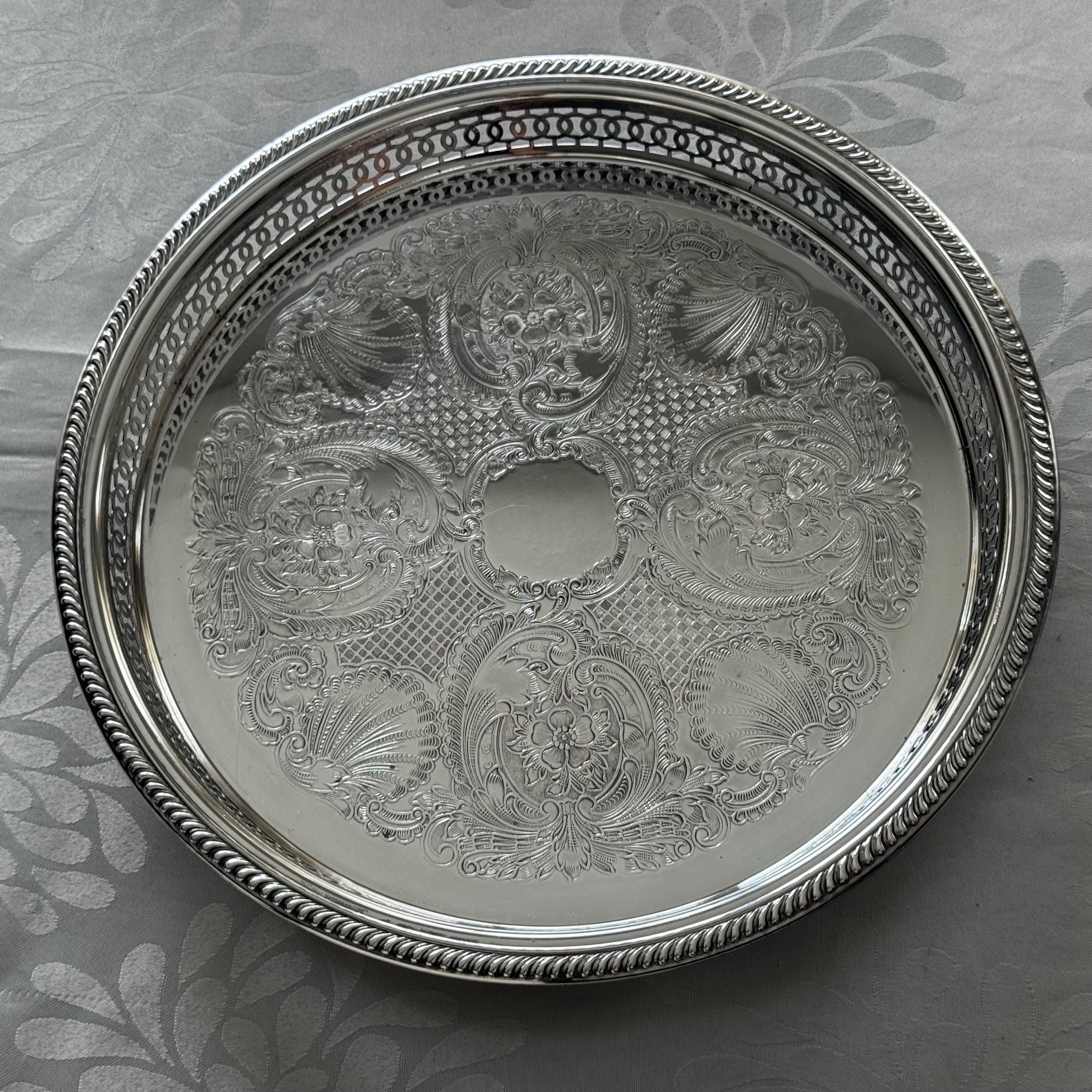 Vintage Silverplate Gallery Trays – Ornate Round Serving Trays with Pierced Sides