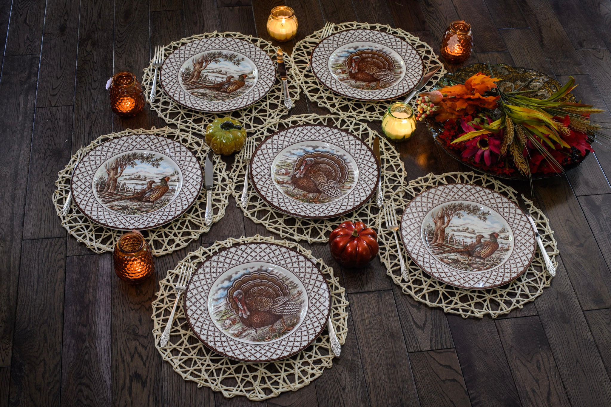 New Transferware Fall Thanksgiving Theme - Dinner Plates 11” - Chantilly Royal Stafford - Made in England