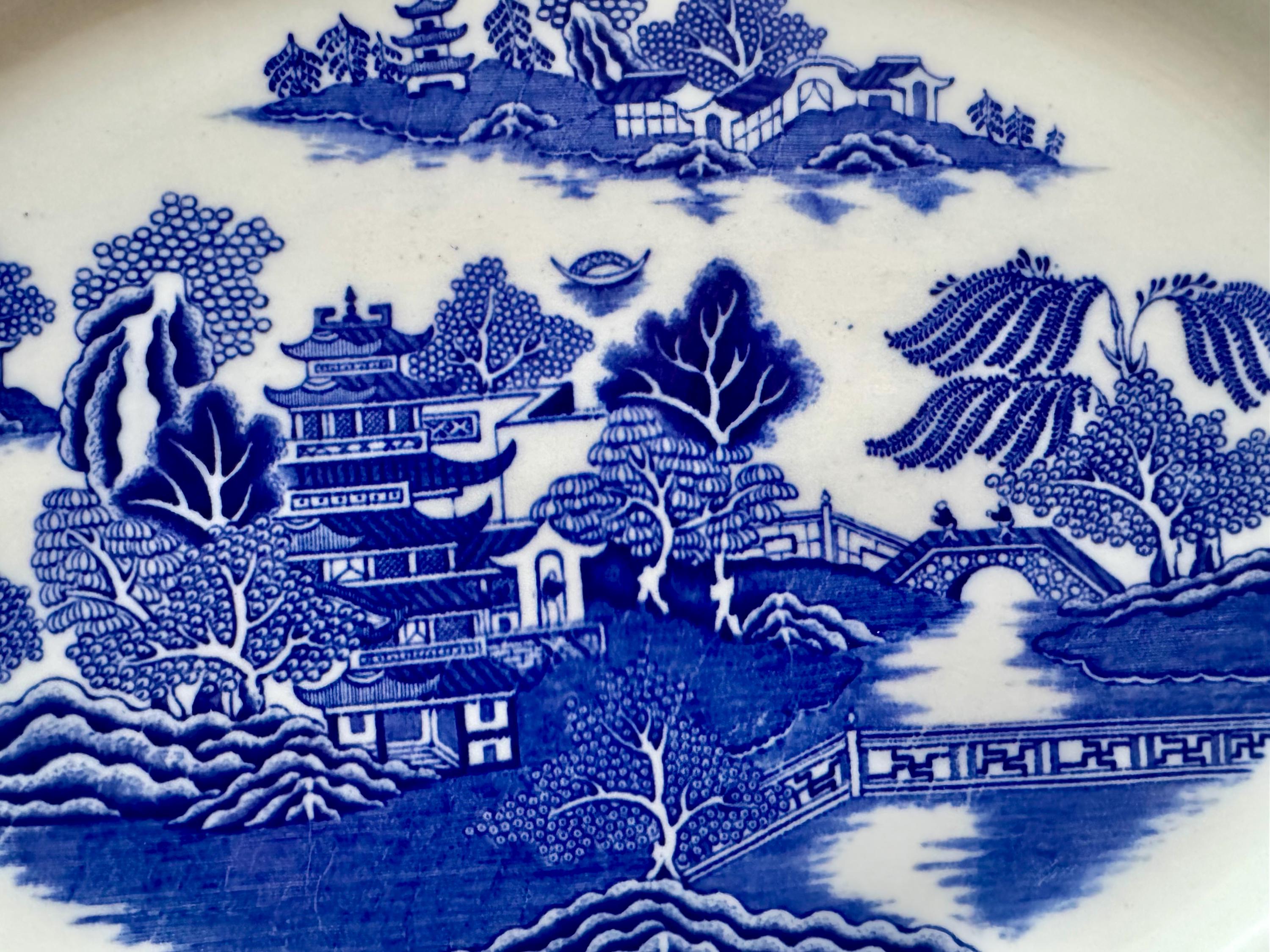 Antique T.G. Green Ming Blue Willow Transferware Platter, Gresley Ware