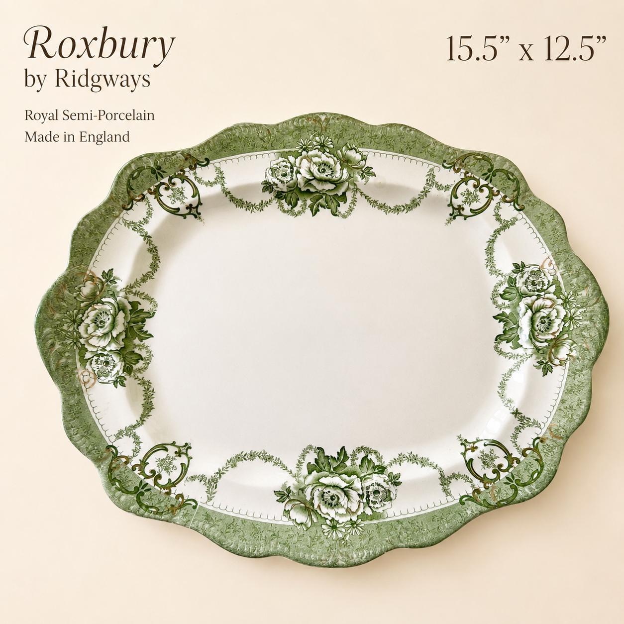 Antique Green or Teal Transferware Platters | English Serving Platters | Sold Individually