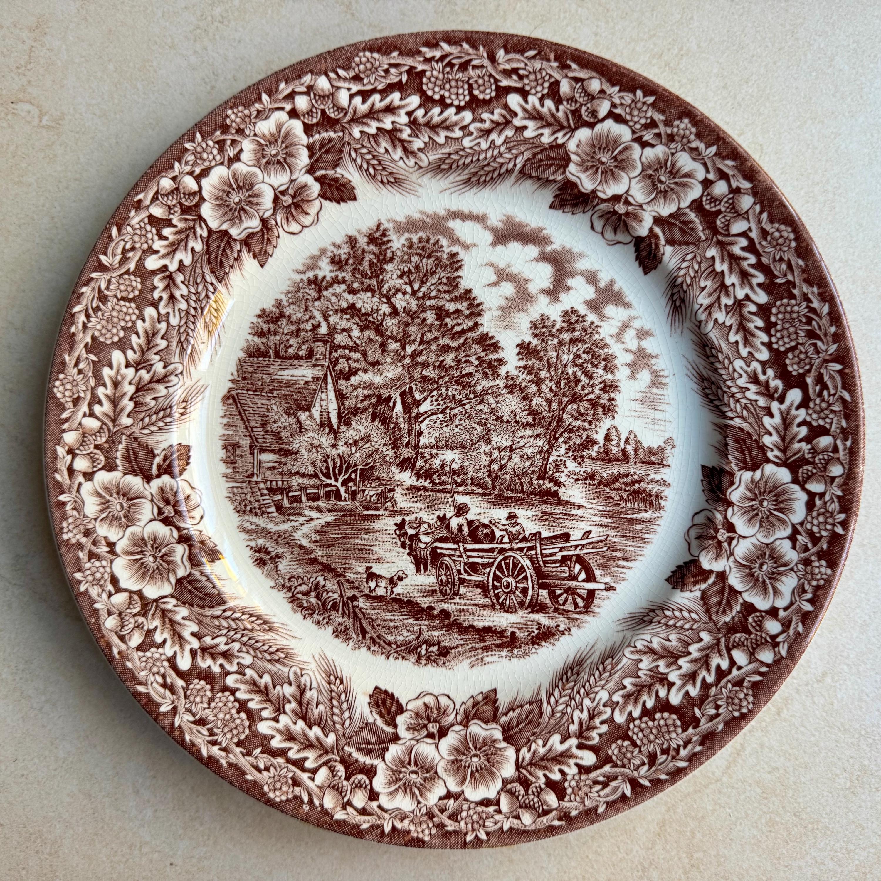Vintage Scenic Transferware Wall Plates Set of 7, English Country Cottage Gallery Wall Decor