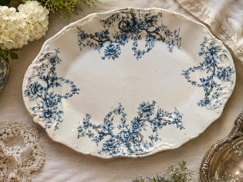 Antique English Platters — Ridgway Alexis or Losol Ware Shrewsbury — Rare Teal Transferware — England image 19