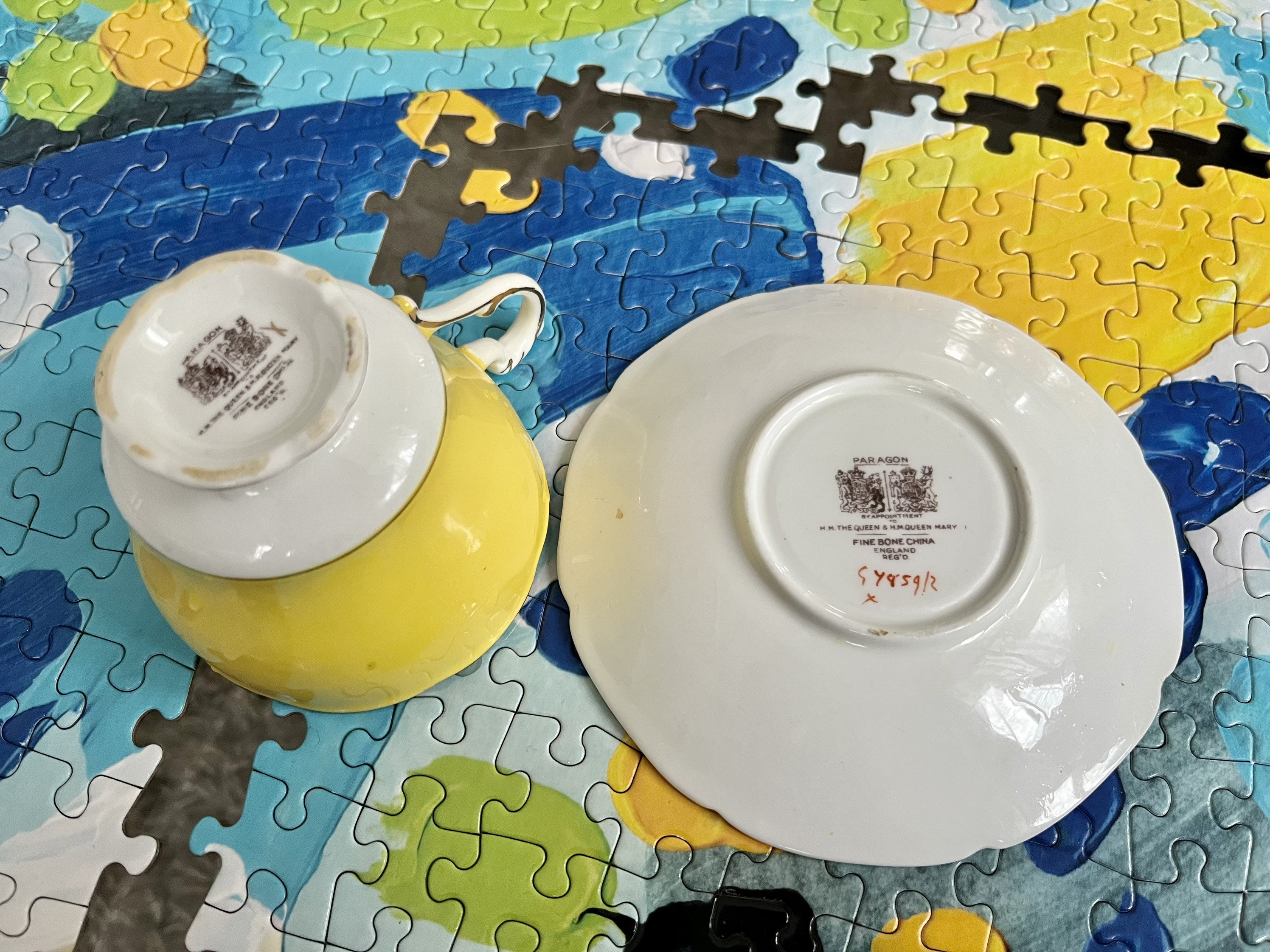Vintage Paragon Double Warrant Bone China Teacup & Saucer – Yellow Floral Tea Cup Set – Made in England