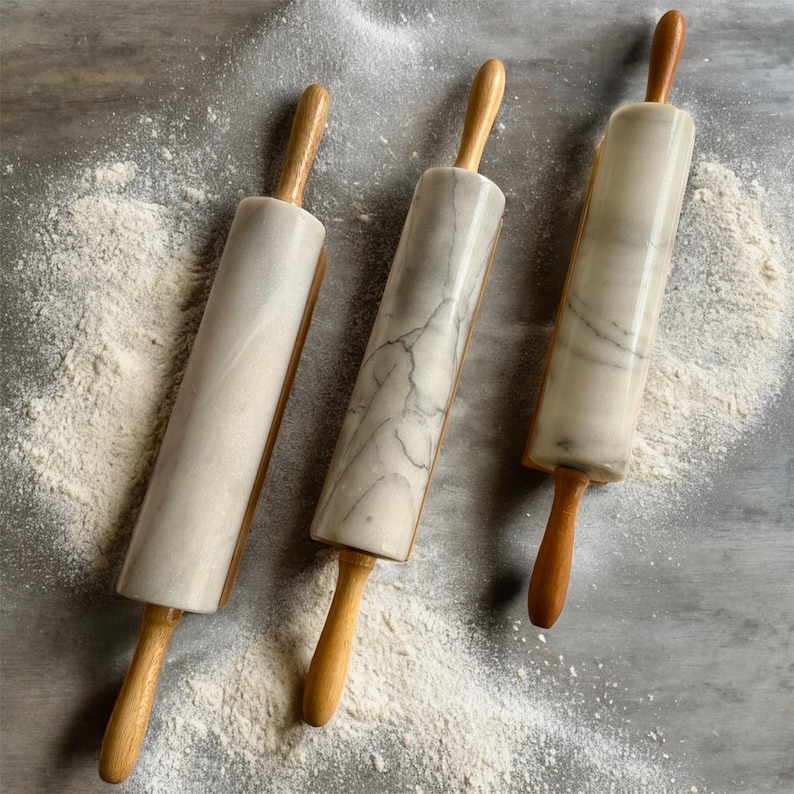 Vintage Solid Marble Rolling Pins with Wooden Handles & Original Stand – Sold Individually image 1