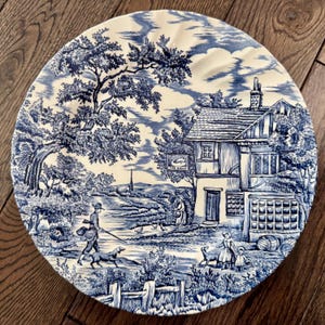 Vintage Blue & White Transferware Plate Set – English Countryside Scenes, Set of 4 image 7