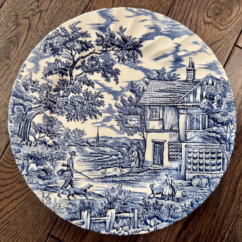 Vintage Blue & White Transferware Plate Set – English Countryside Scenes, Set of 4 image 7
