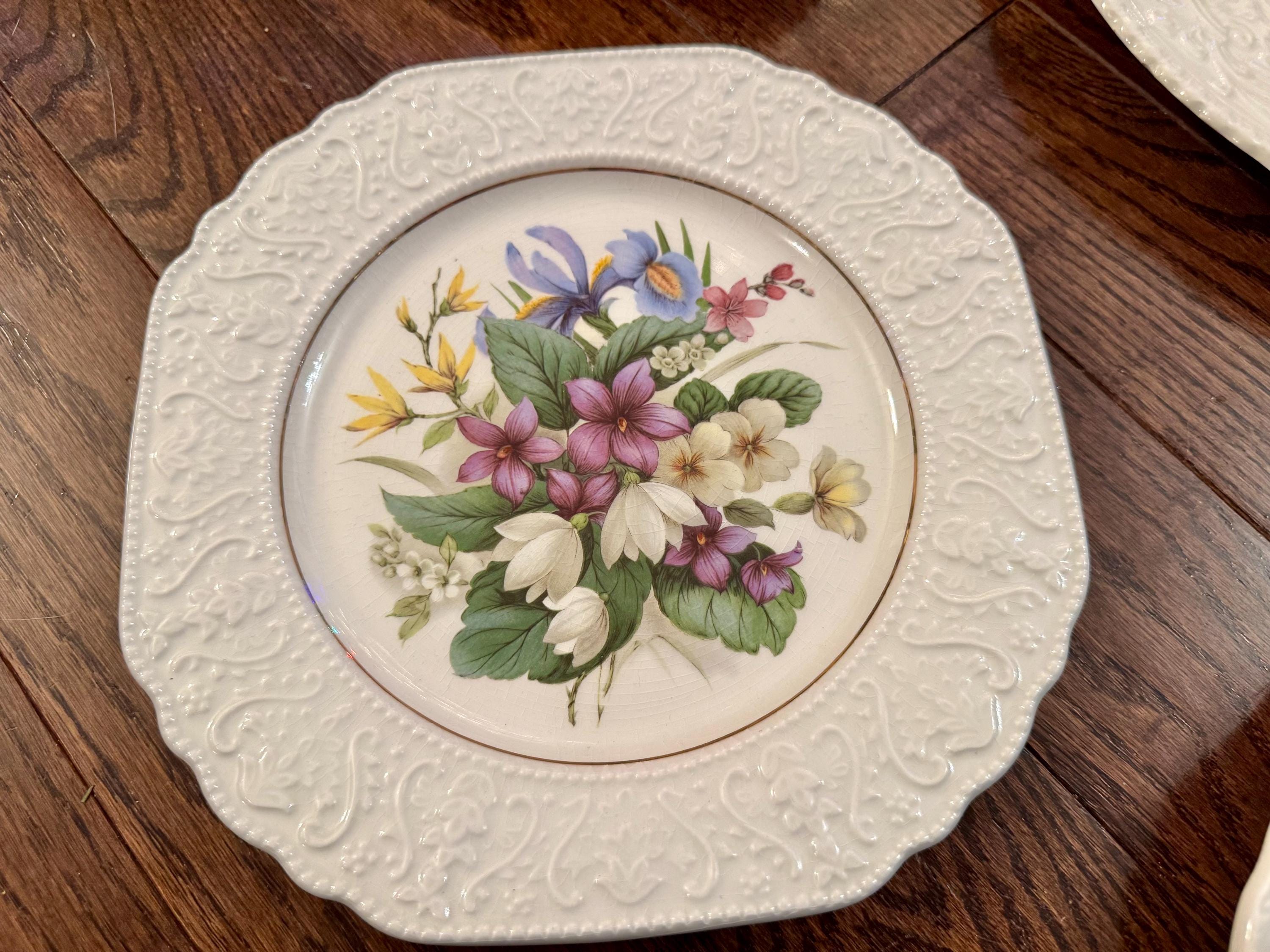 Vintage Floral Plate Wall Gallery Set of 5, Mason’s & Mismatched Porcelain Plates, Botanical Wall Decor
