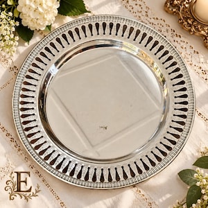 Vintage Silver-Plated Round Tray Collection – Ornate Etched Designs & Classic Makers – Sold Individually E.Cavalier12.5” ASIS