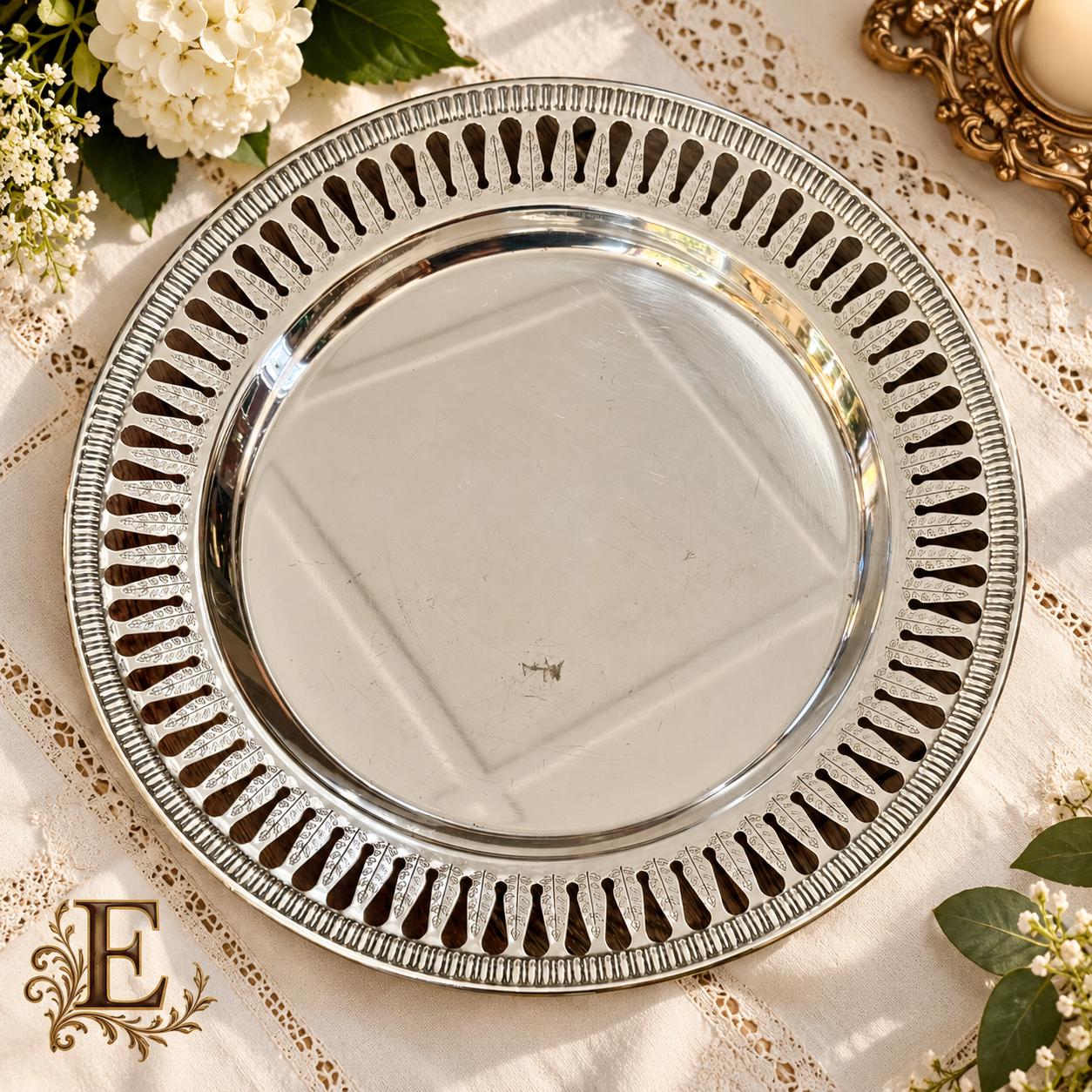 Vintage Silver-Plated Round Tray Collection – Ornate Etched Designs & Classic Makers – Sold Individually