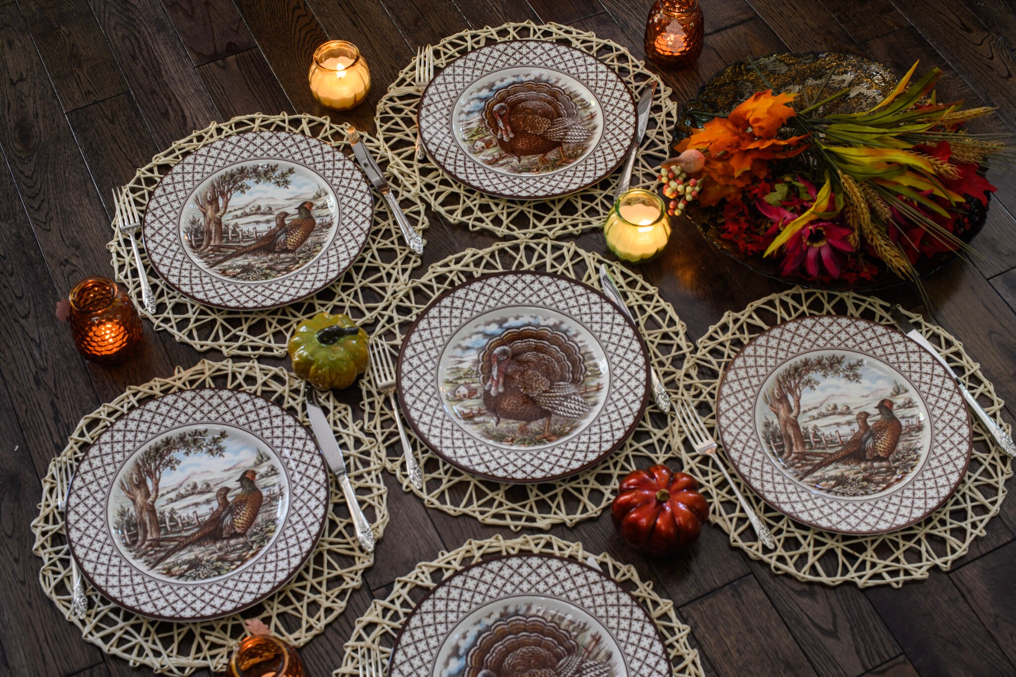 New Transferware Fall Thanksgiving Theme - Dinner Plates 11” - Chantilly Royal Stafford - Made in England