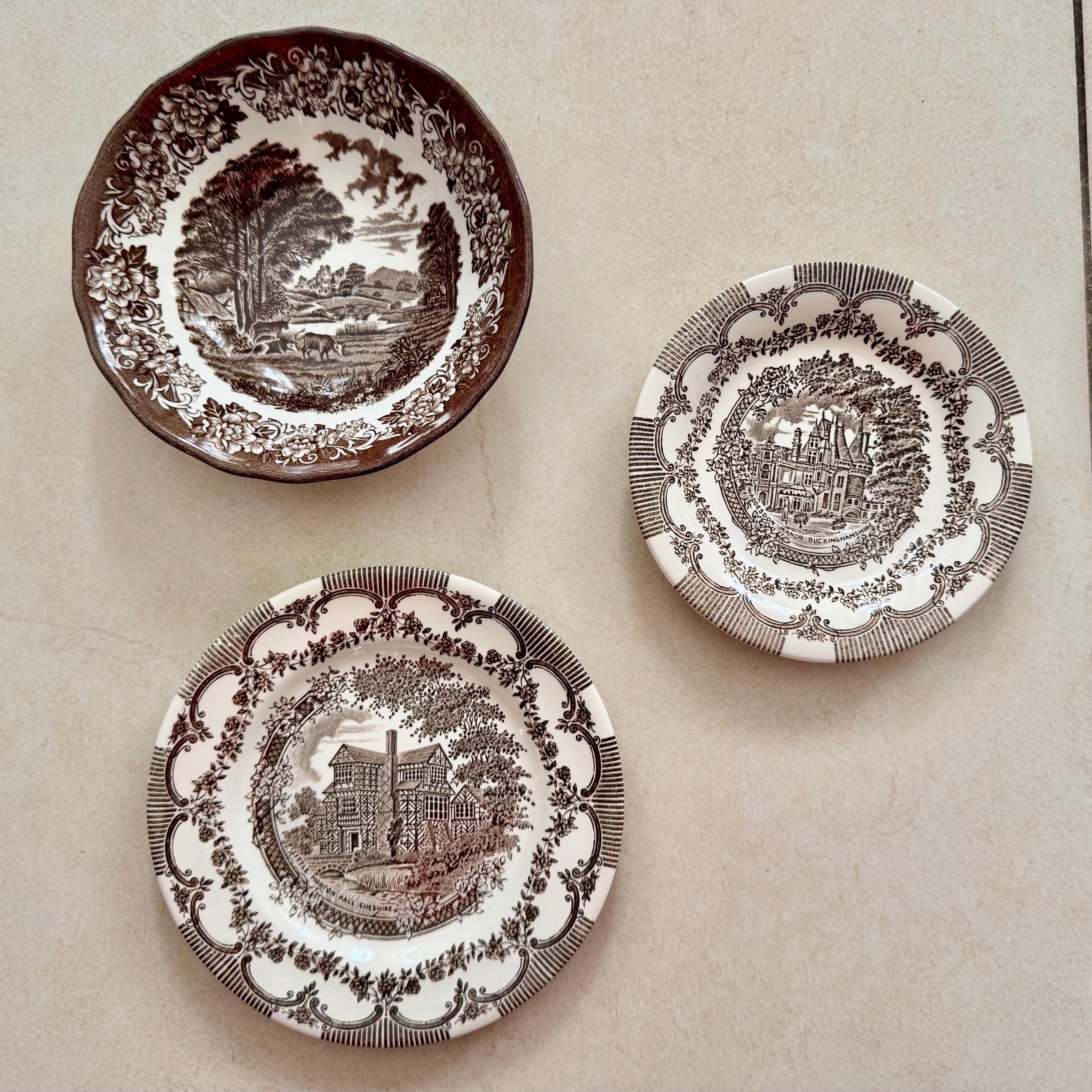 Vintage Brown Transferware Plates – Set of 7 Eclectic Cottagecore Display — Wall Gallery