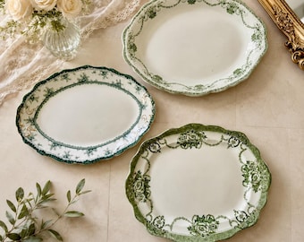 Plats de service en faïence fine à décor vert ou turquoise antique | Plats de service anglais | Vendus à l'unité