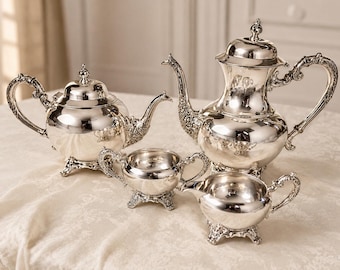 Juego de té y café vintage de plata chapada de Wm. A. Rogers, Canadá – Juego de 4 piezas con base ornamentada