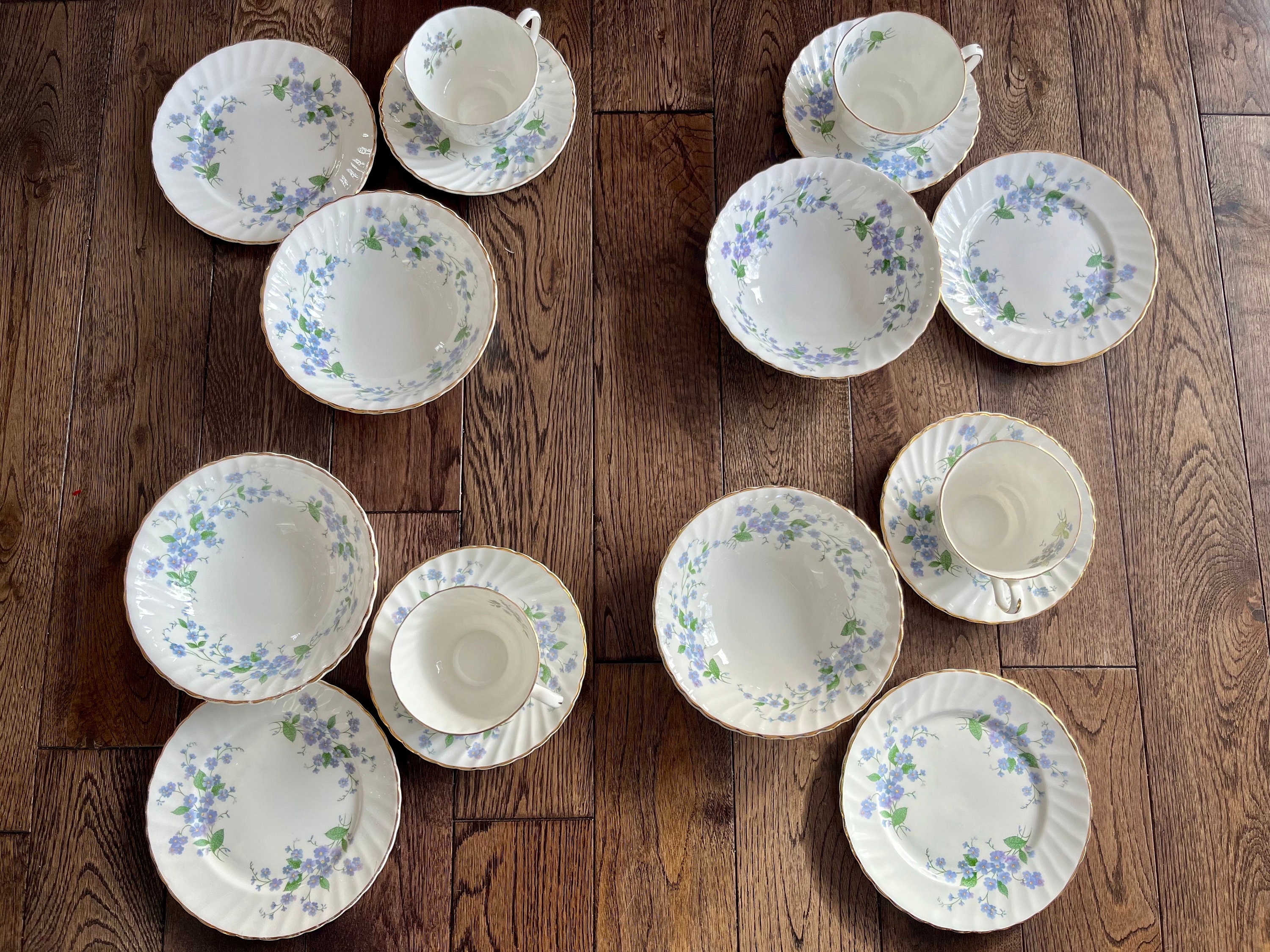 Royal Adderley “Sweet Forget Me Not” - Vintage English Fine Bone China — Custom Sets