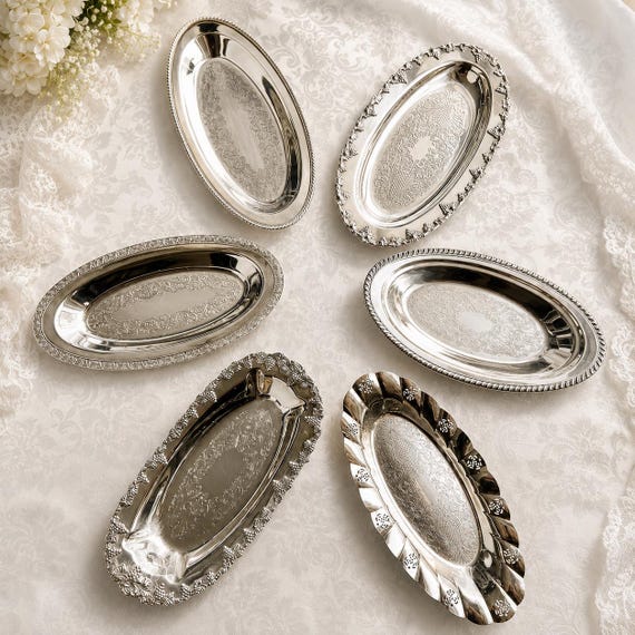 Vintage Silver Plated Oval Trays: Sheffield or Marlboro Plate, Made in England/Canada