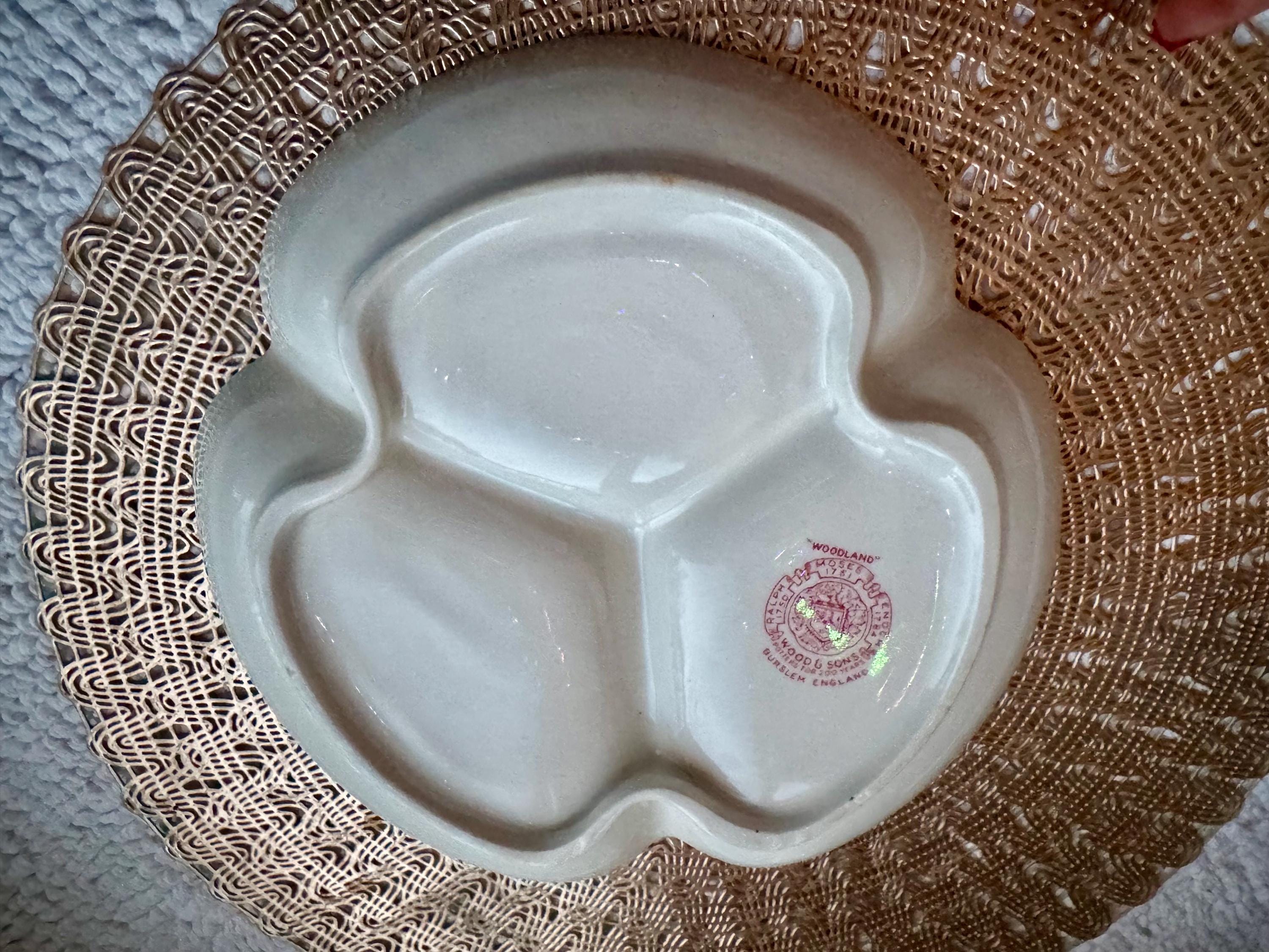 Vintage Woods & Sons “Woodland” Red Transferware Divided Serving Dish – England