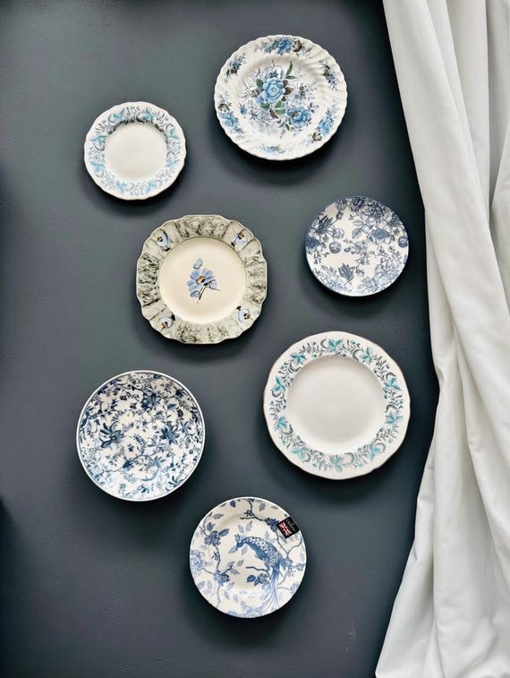 Vintage Blue & White Wall Plate Collection — Curated Set of 7 Decorative Plates