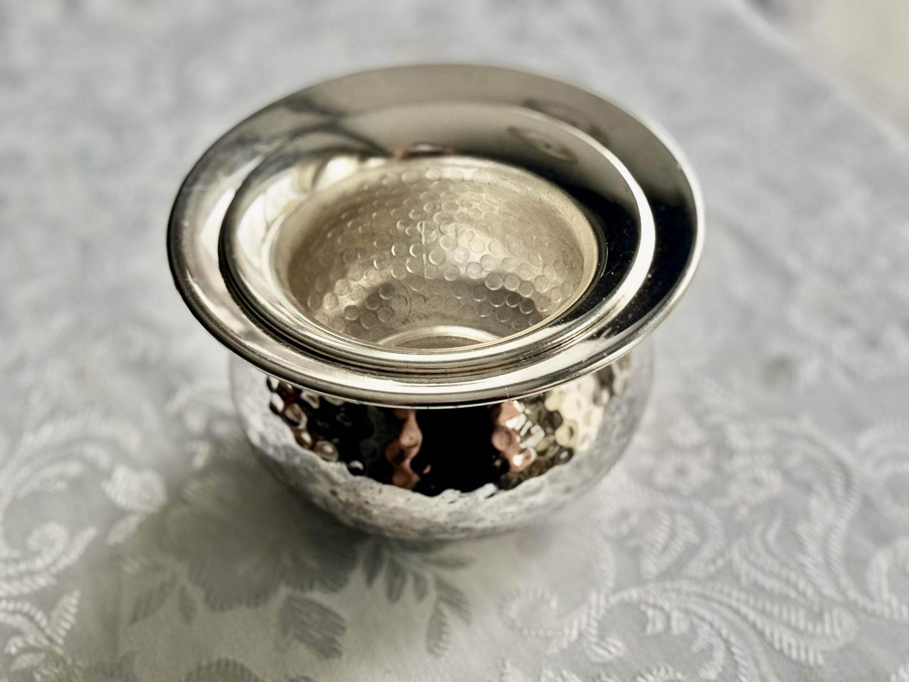 Italian Hammered Silverplate Bowls or Planters — Polished Reflective Vintage Pair