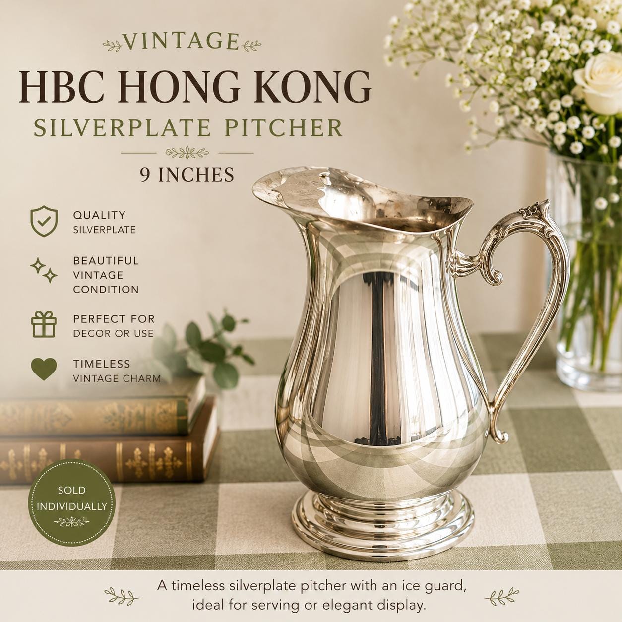 Vintage Silver-Plated Pitchers – Elegant Footed Design – Sold Individually