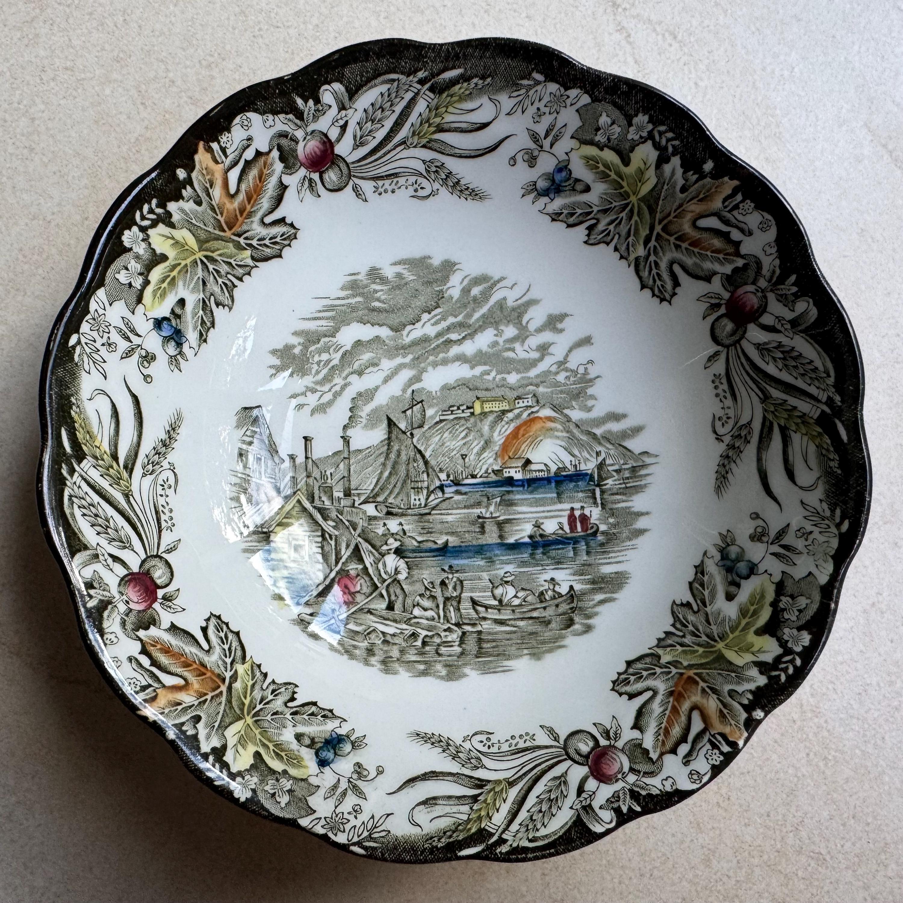 Vintage Red Green Transferware Plate Set: Eclectic Cottagecore Wall Gallery