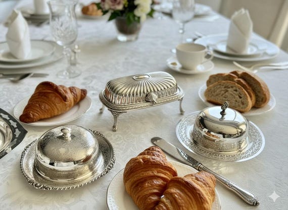 Vintage Silverplate Covered Dishes & Roll-Top Server — Sold Individually