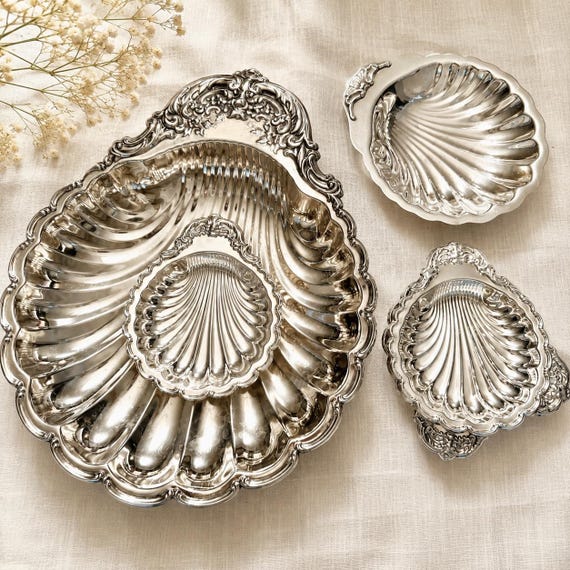 Vintage Silverplate Shell Tray: Rococo Floral Serving Dish, Hong Kong
