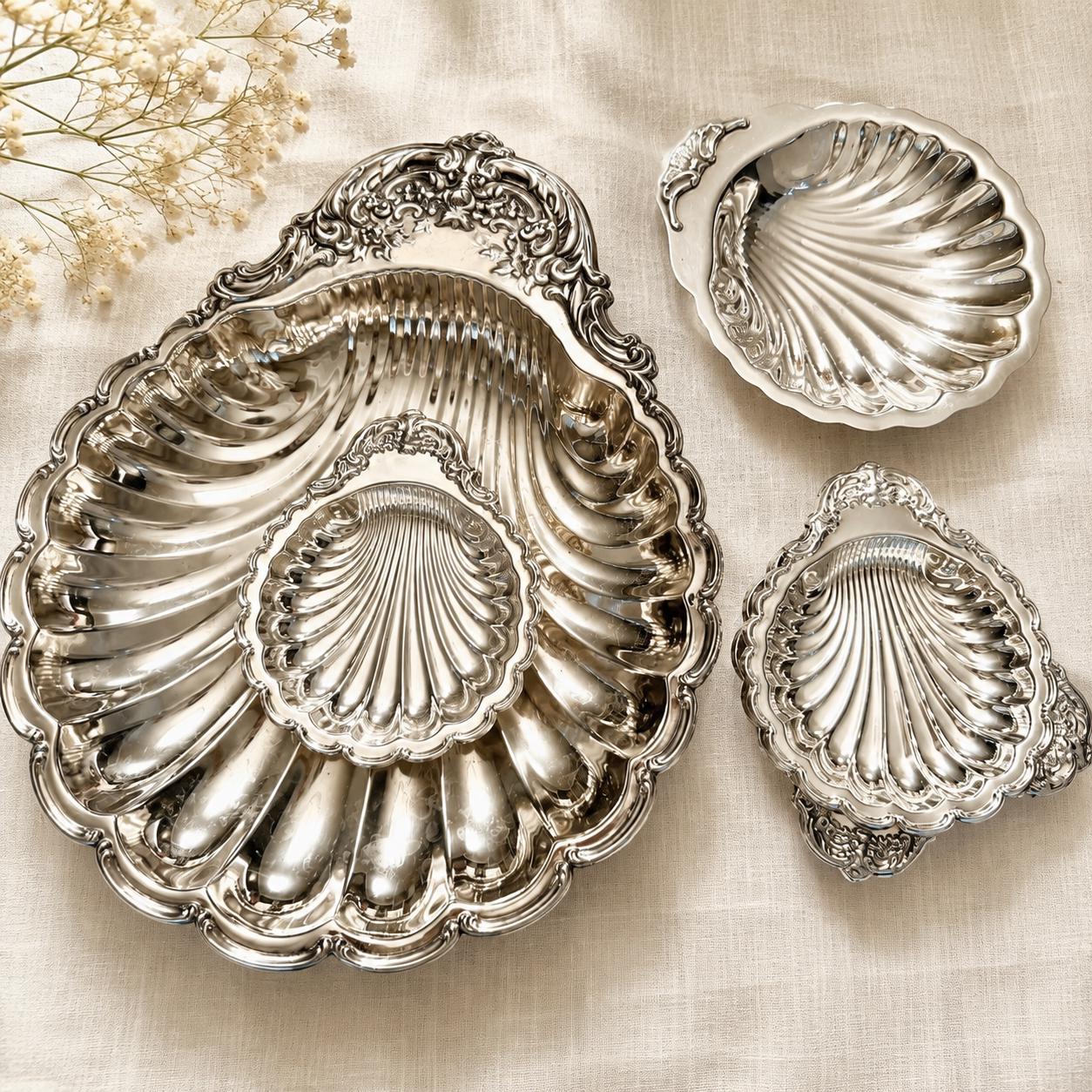 Vintage Silverplate Shell Tray: Rococo Floral Serving Dish, Hong Kong