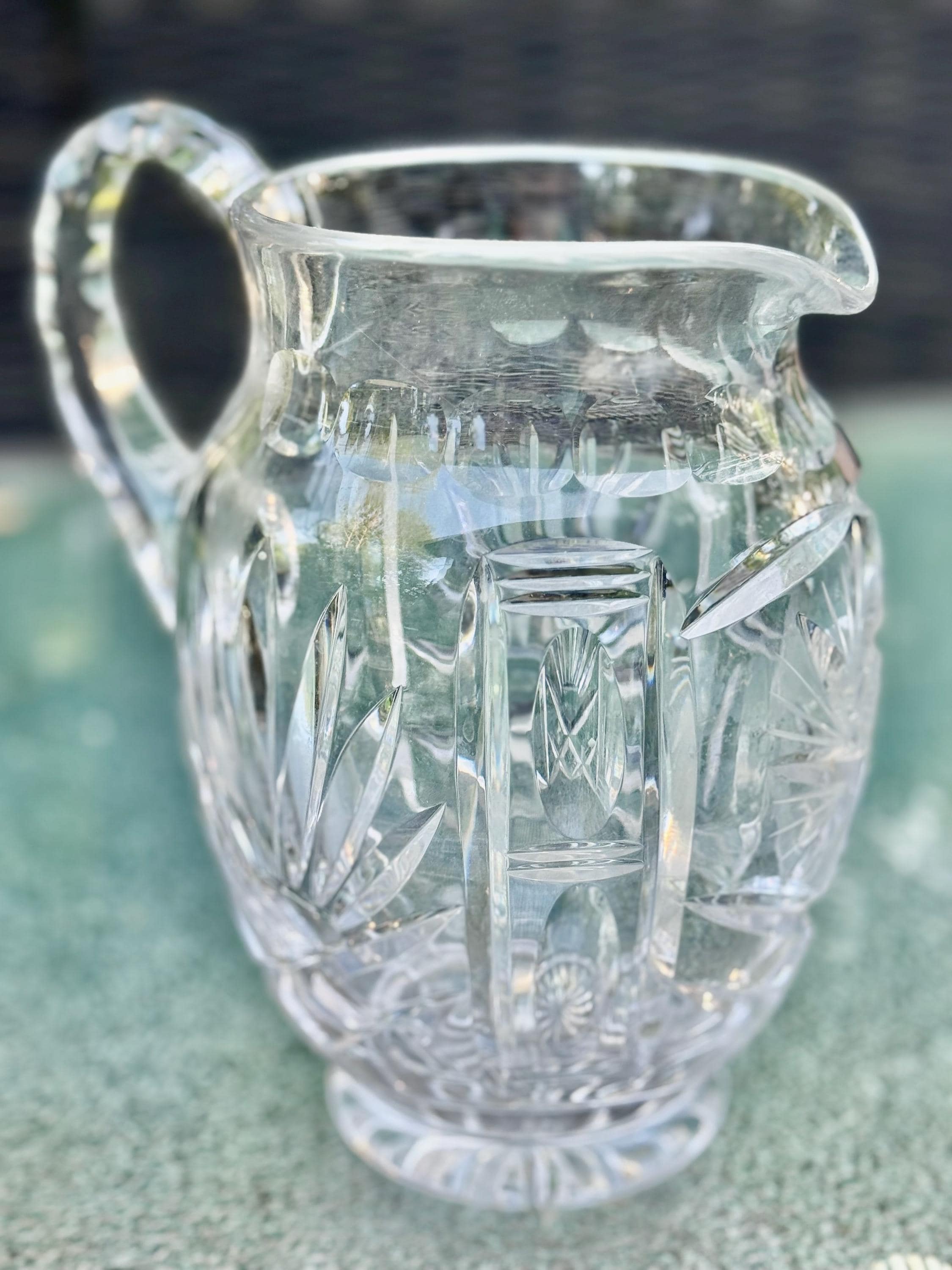 Vintage Cut Crystal Water Pitcher – Medium Size 7.5” Tall – Heavy, Elegant, and Brilliant