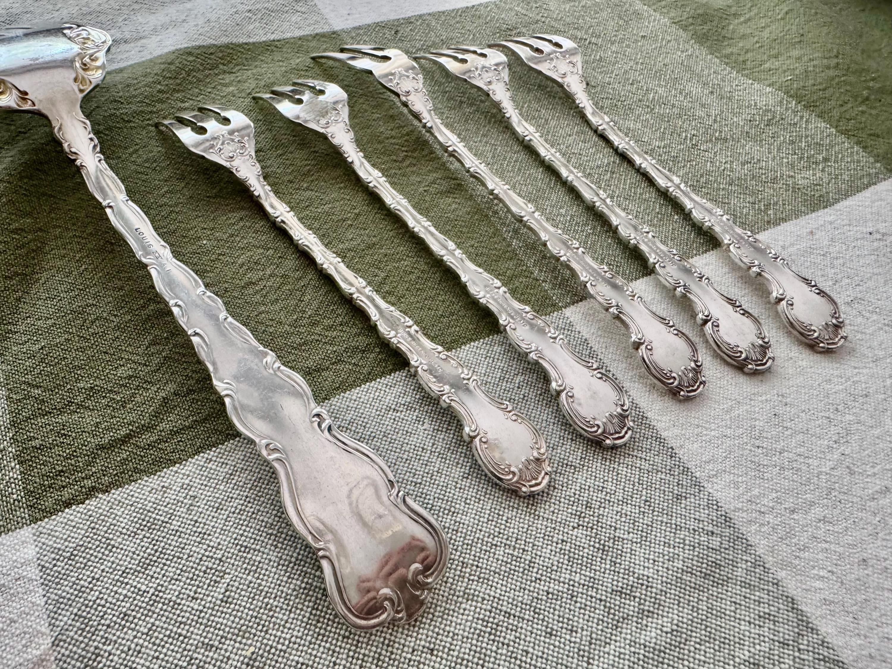 Vintage Silverplate Serving Cocktail Fork Set – Birks Regency Plate & Louis XV A1 – Ornate Flatware – 6 Pieces