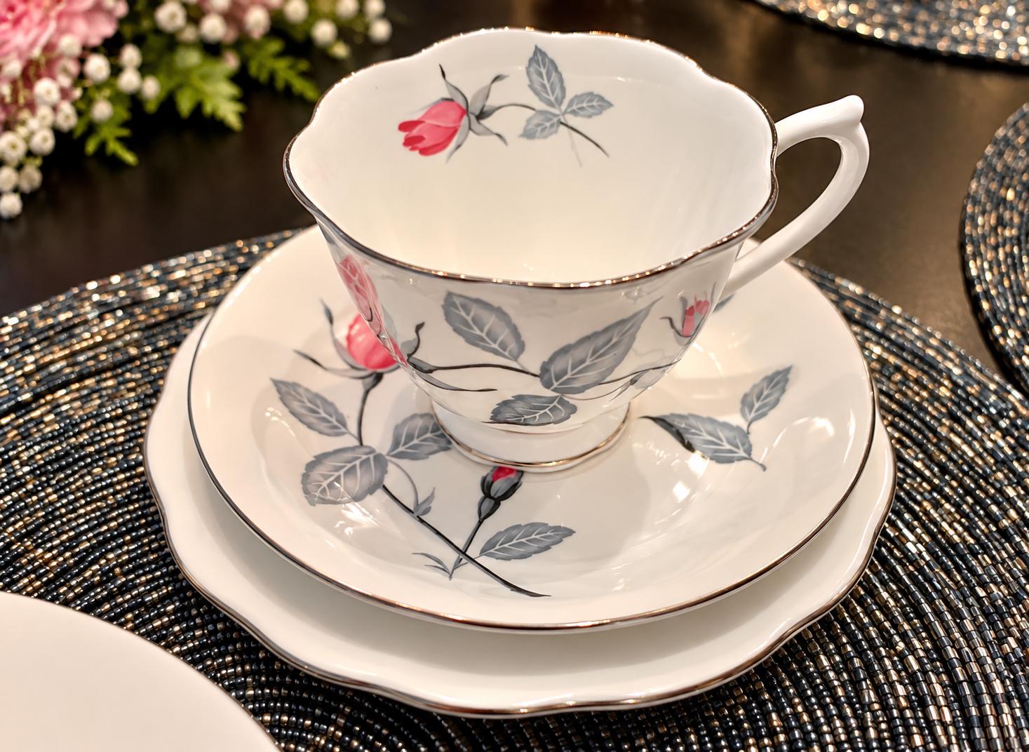Vintage Royal Albert Trent Rose China | Dinner Place Setting, Tea Set & Serving Pieces | Pink Rose Silver Trim
