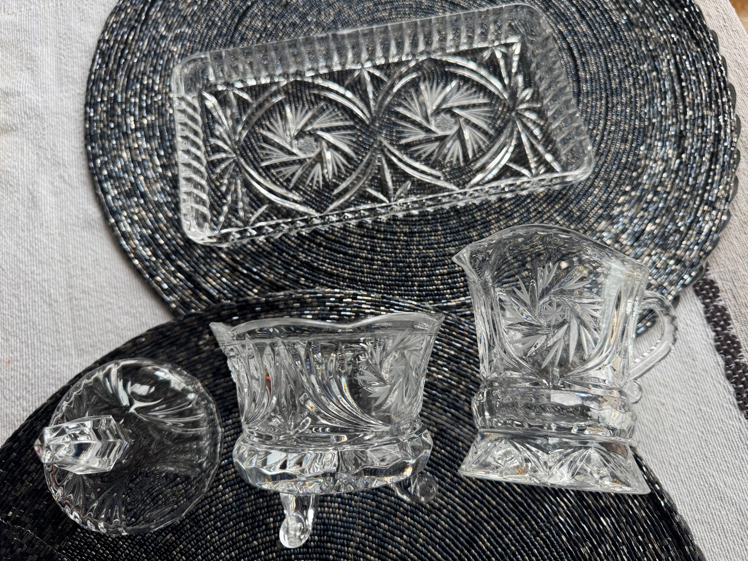 Vintage Cut Glass or Crystal Vanity Set