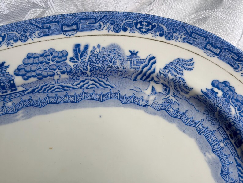 Antique or Vintage Blue White Transferware Platters | W. Ridgway Blue Willow 1912–1927, Royal Grafton Bone China, Wood & Sons England image 12