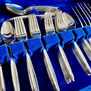 Complete vintage Rogers Bros 'Garland' zilverwerkset uit 1847 voor 12-60 stuks afbeelding 4
