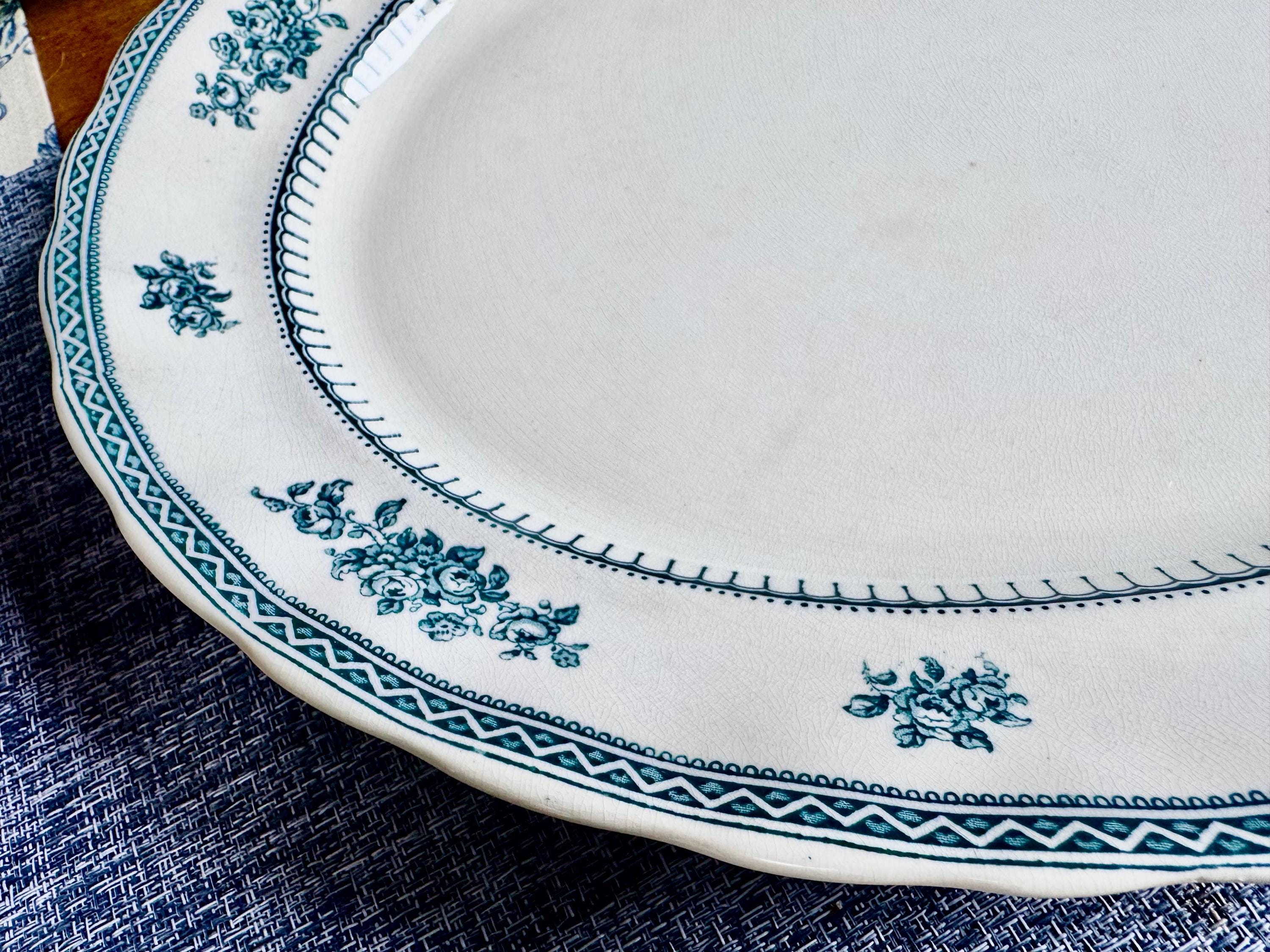 Antique English Platters — Ridgway Alexis or Losol Ware Shrewsbury — Rare Teal Transferware — England