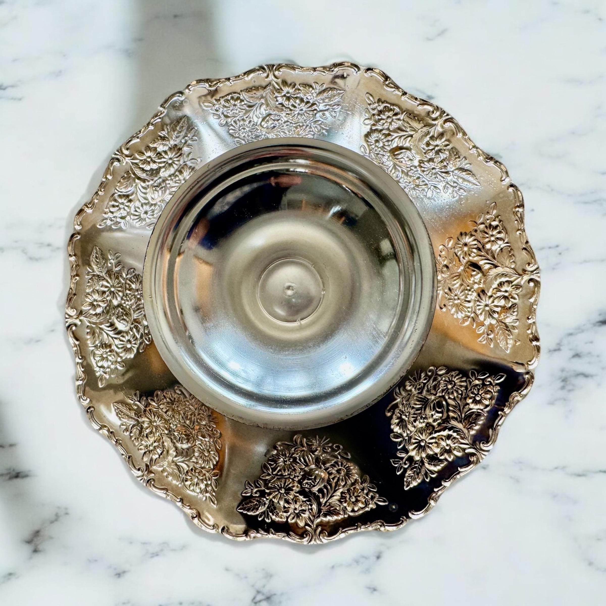 Vintage BMF Silverplated Footed Serving Bowl — Rose Embossed — Made in Western Germany