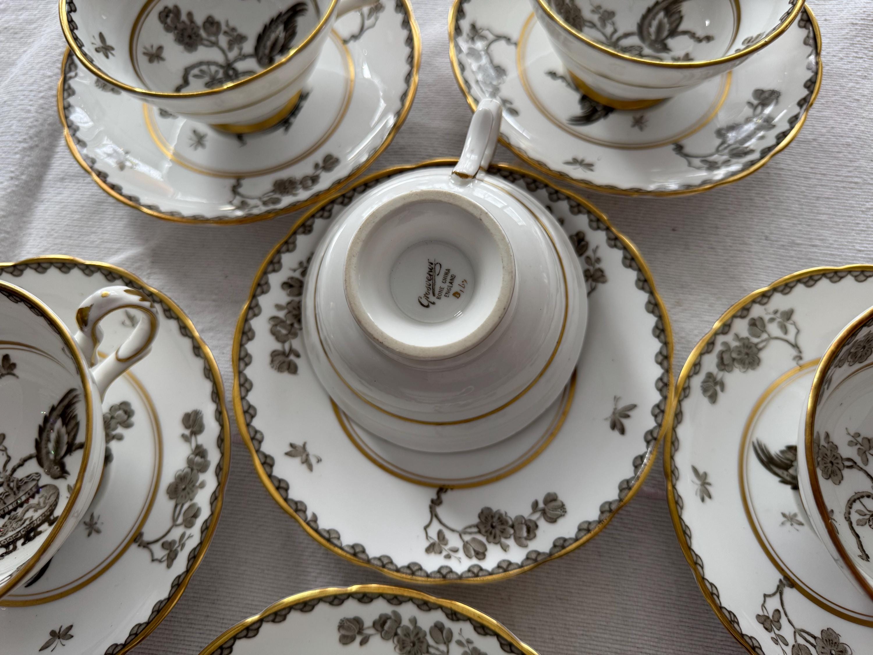 Vintage Grosvenor Fine Bone China Teacup and Saucer: Ming Blossom, England, 6 Available