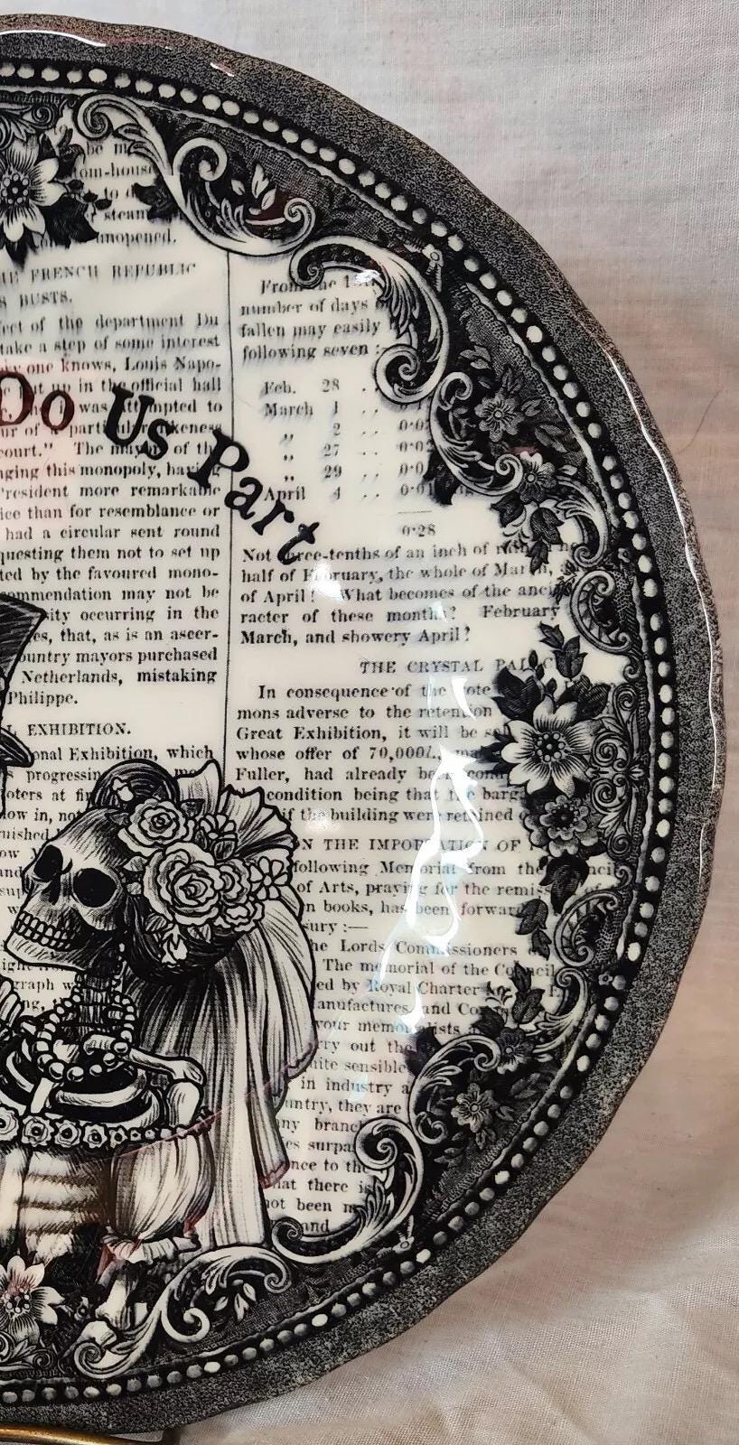 Skeleton Wedding Halloween Plate: Royal Wessex Transferware Dinner Plate