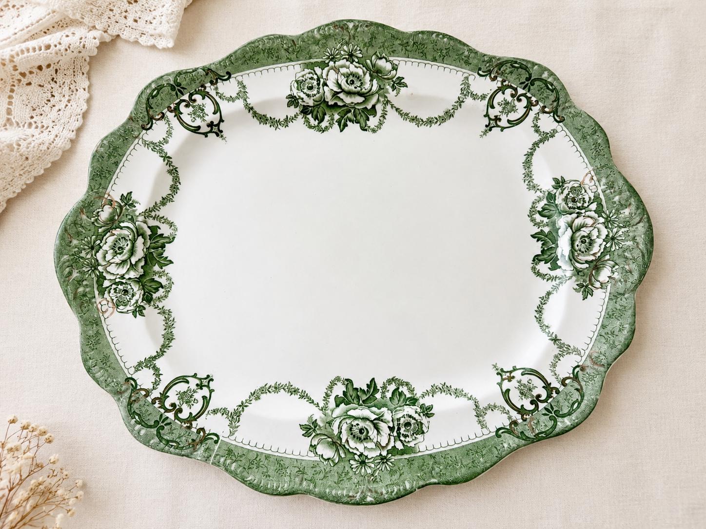 Antique Green or Teal Transferware Platters | English Serving Platters | Sold Individually