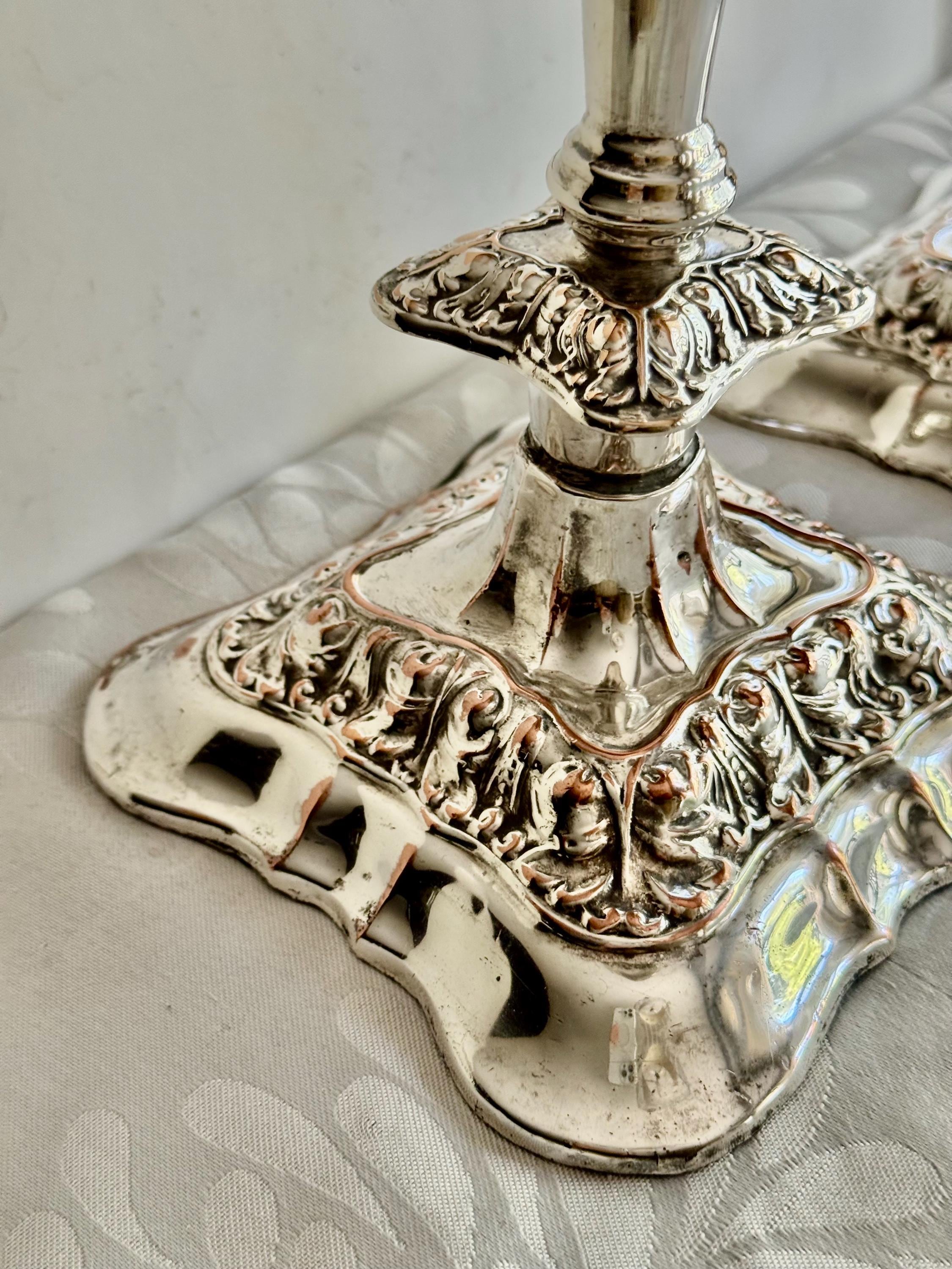 Elegant Silver-Plated Candle Holders – Ornate Vintage Charm — Candlesticks Extra Tall 13.5”