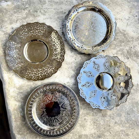 Vintage Silverplate Perforated Trays Collection – Ornate Round Serving & Display Trays 9–11” – Sold Individually