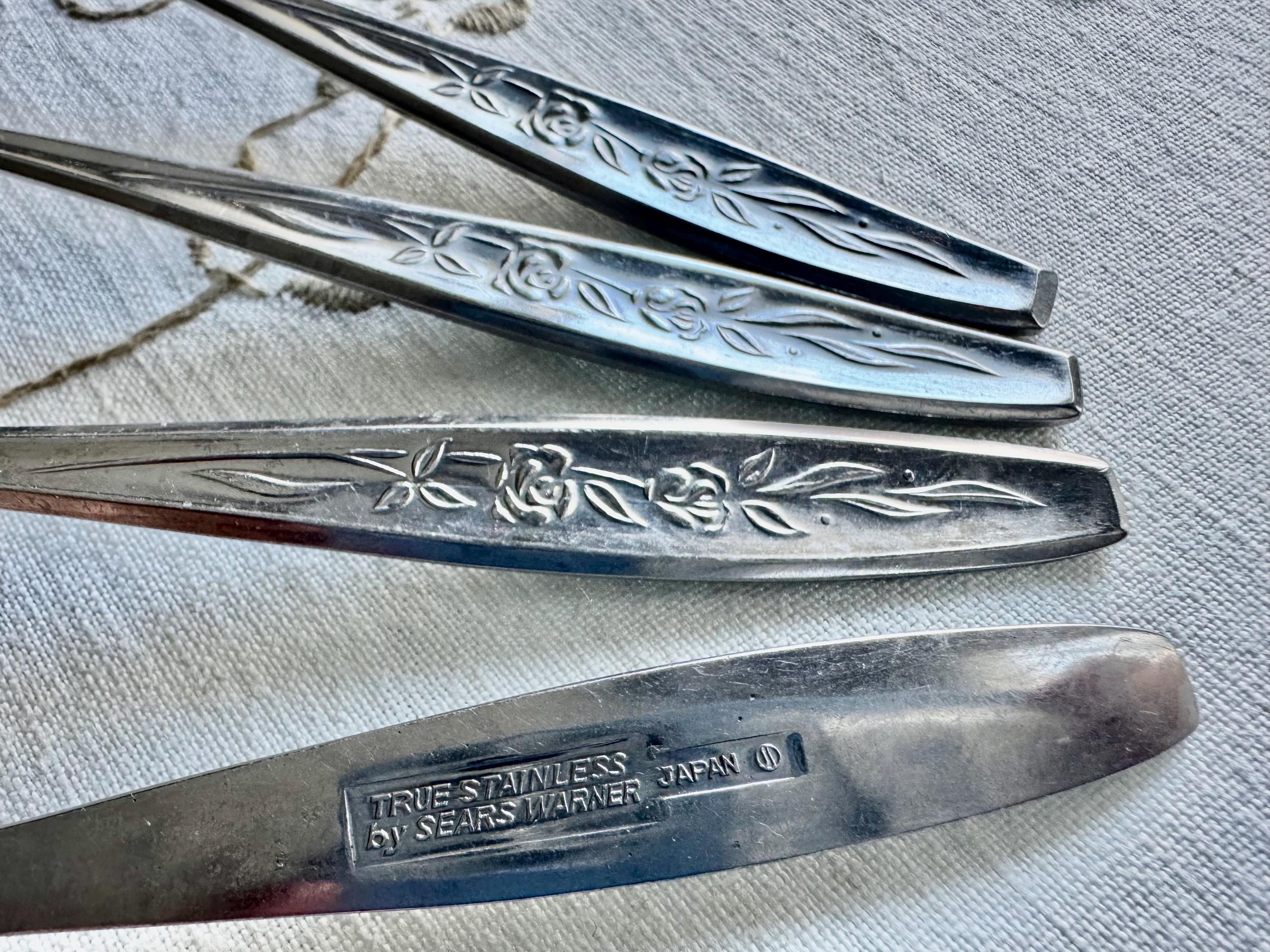 Vintage Stainless Steel Japan & Korea Flatware Sets — Ornate Rose Pattern — Custom Sets Available