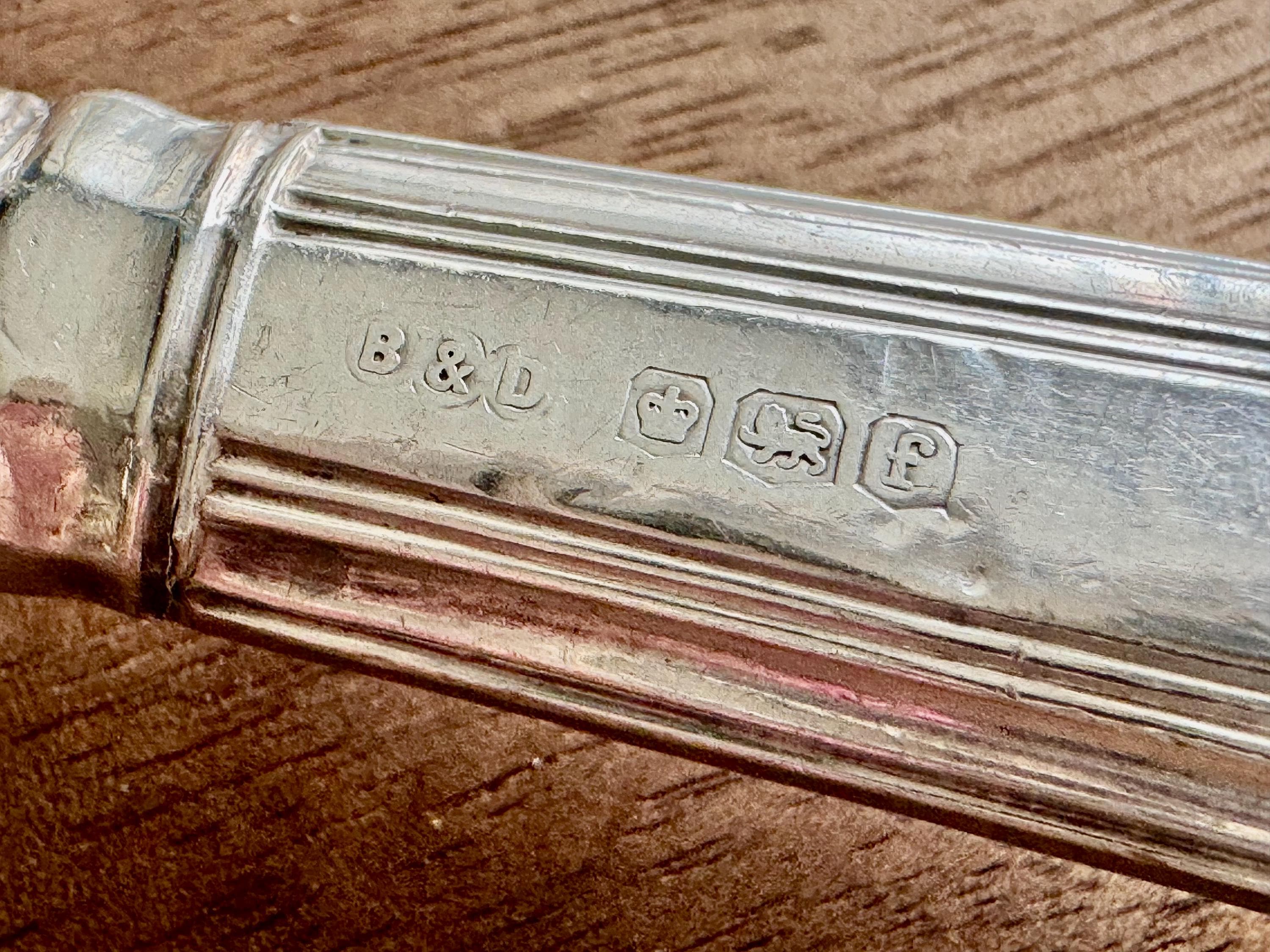 Antique Sterling Silver Handle Fish Knife – Ornate & Engraved – Sheffield 1923 – Silverplate Blade