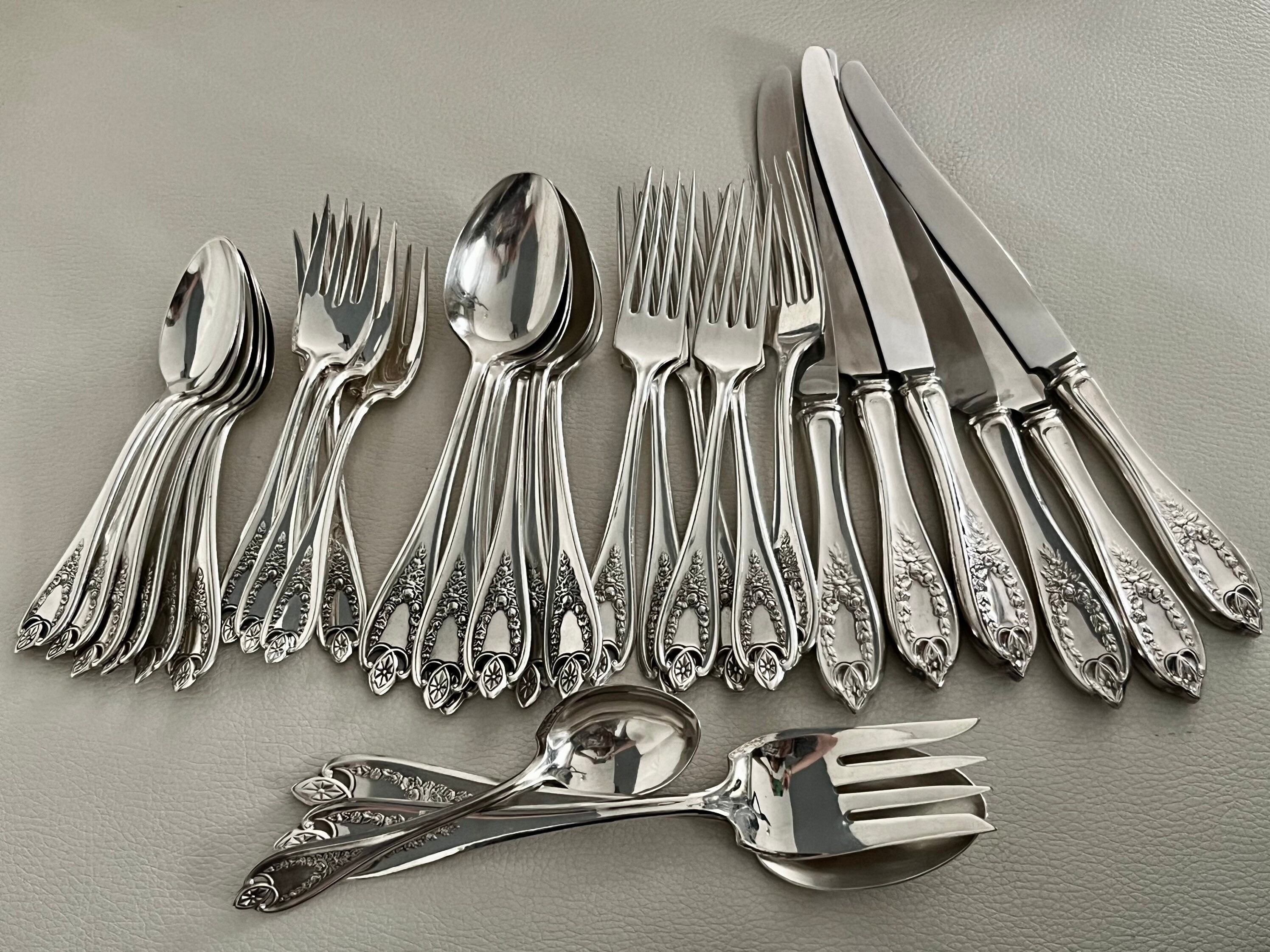 Vintage 1847 Rogers Old Colony Silverware Set for 8 and more: Art Nouveau Silverplate